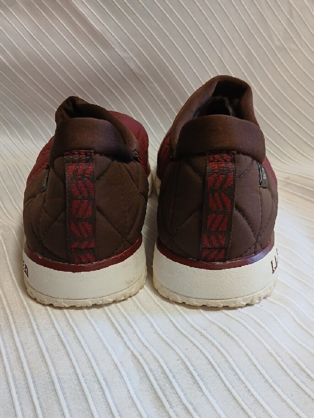 L.L.Bean Quilted Slip-On Shoes in Burgundy and Brown with White Sole - Picture 2 of 5